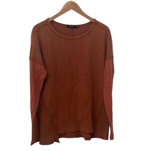 Doe & Rae Waffle Knit Long Sleeve Top Rust Small